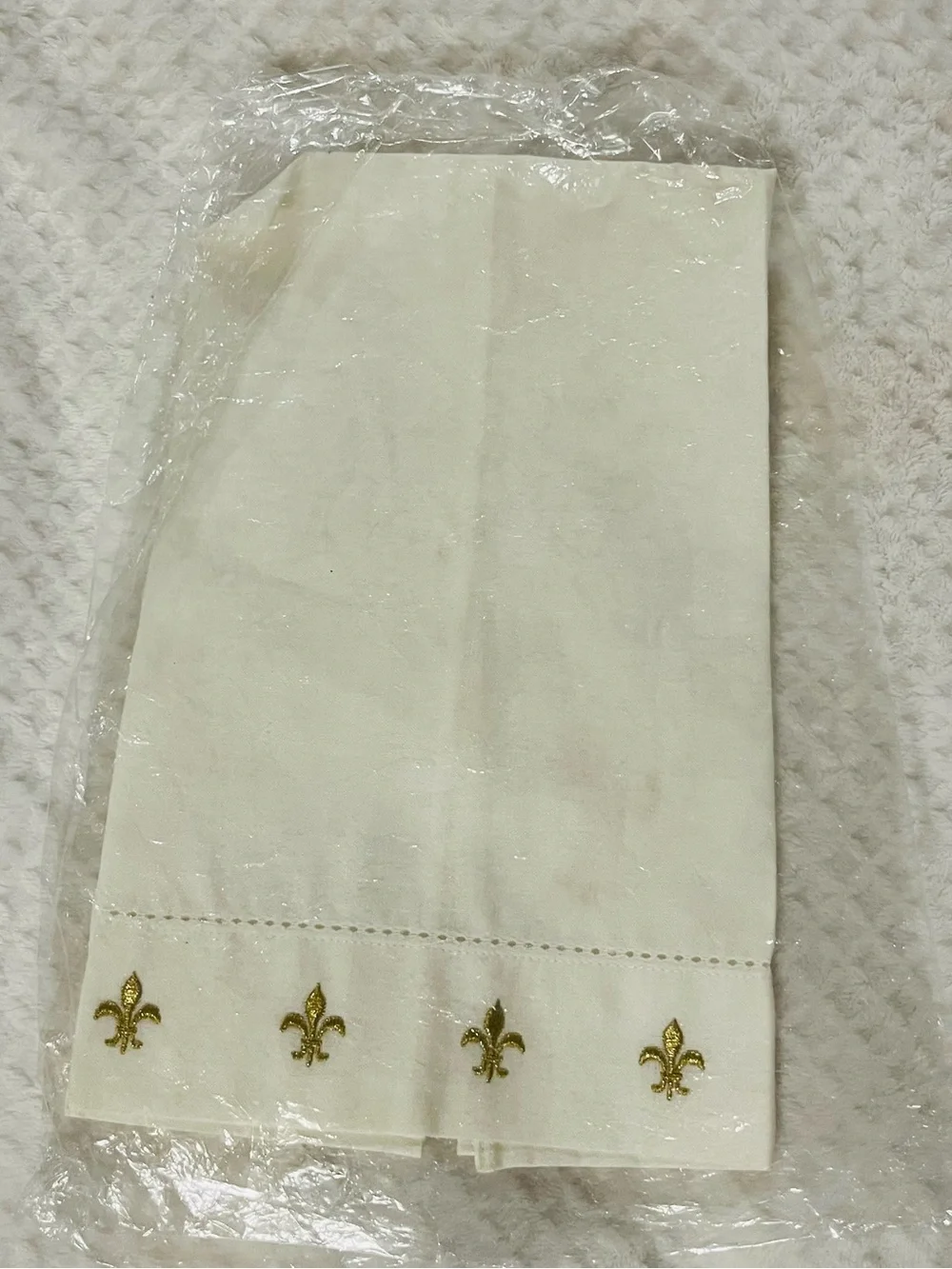 Fleur De Lis Tea Towel White Embroidered French Chic Powder Room Bath Gift New
